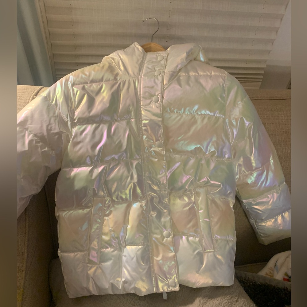 J Crew Factory Girls metallic puffer coat